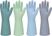 Rubber Kitchen Dishwashing Gloves - 4 Pairs Colorful Reusable Household Cleaning