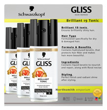3 x SCHWARZKOPF Gliss BRILLIANT 19- Tonic 100ml Leave-In Spray Shine Anti-Frizz