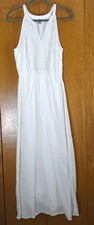 Old Navy Gauze Maxi Dress M White Pullover Crochet Front Beach Coastal Boho READ