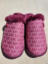 Michael Kors Janis Faux Fur Lined Slippers Berry MK Women's size 7 Excellent