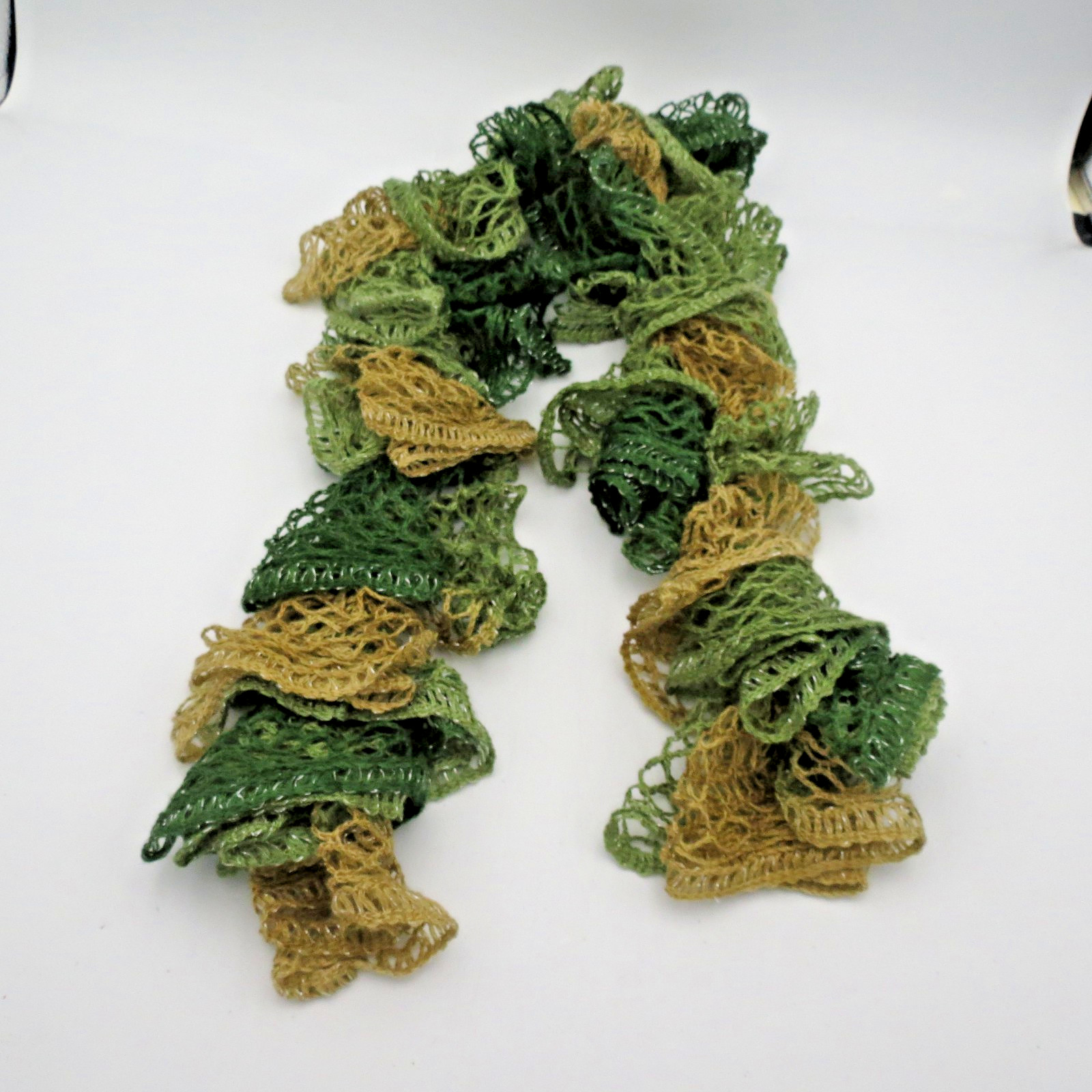 Handmade Lady's Bright Green Hues  Ruffle Scarf  Crochet 38