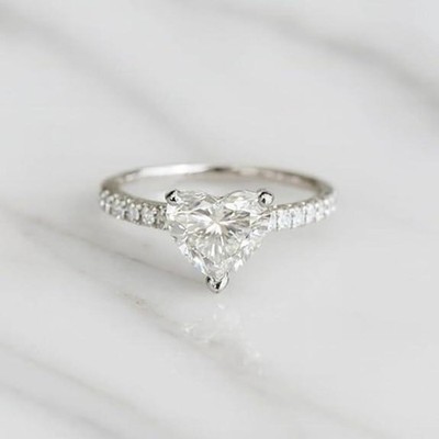 1.0 CT Heart Cut Moissanite Engagement Ring 14K White Gold Plated Gift For Women