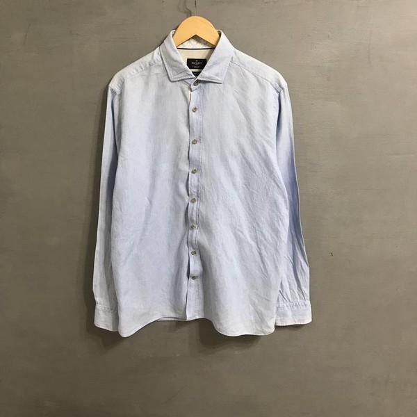 Men Hackett Shirt Blue Linen Cotton 44 / XXL / 52