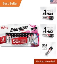 16 MAX AA Alkaline Batteries: Up to 12- Shelf Life and Leak Protection