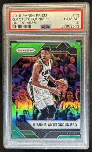 2016-17 Panini Prizm Giannis Antetokounmpo Green Prizm #13 Bucks PSA 10 GEM MINT