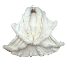 Vtg Style Ivory Knit Cape Faux Fur Trim Wedding Shawl Wrap One Size mob wife