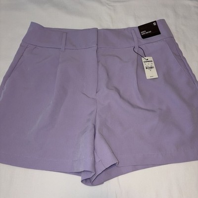 Express Super High Rise Chino Shorts 10 Purple Pleated Front NWT Orig $60
