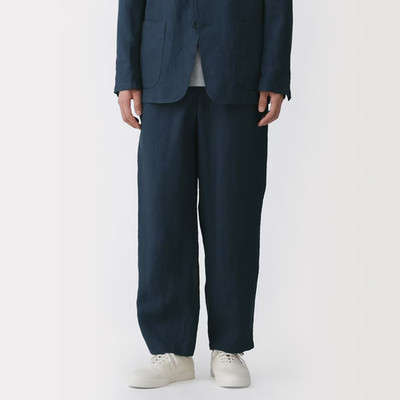 MUJI Mens 100% Linen Washed Tapered Pants Navy FedEx