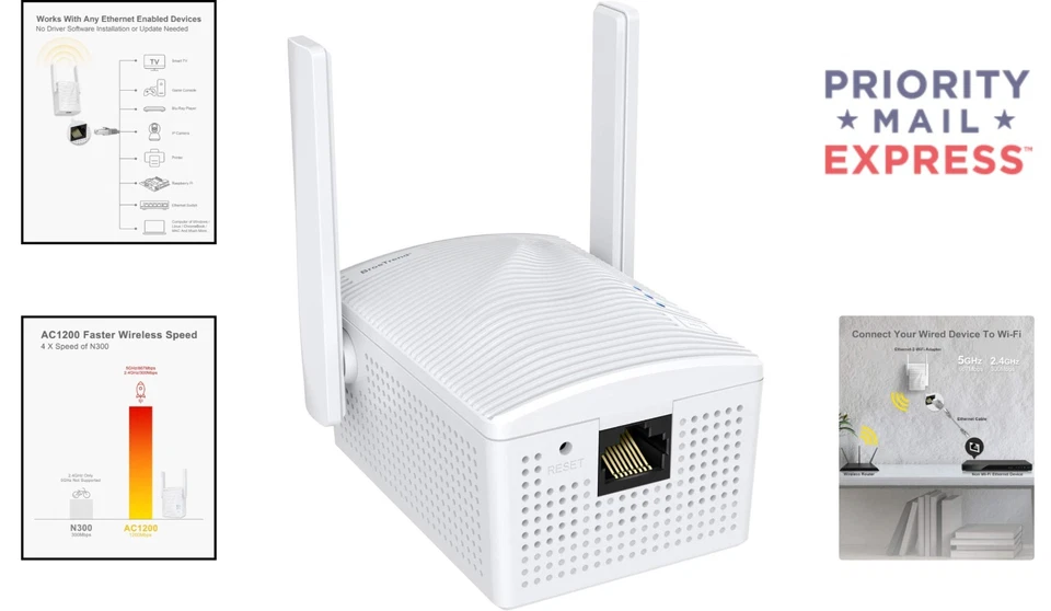 Universal AC1200 WiFi to Ethernet Adapter with Adjustable Antennas - Easy Setup - Image 2 of 4