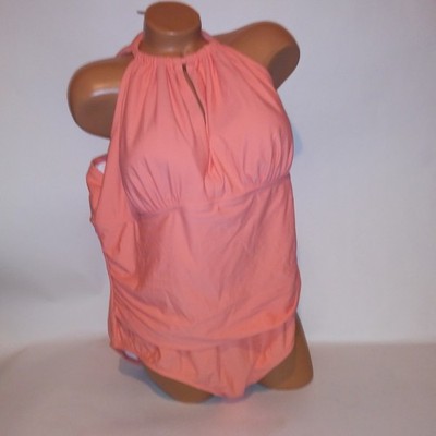 Kona Sol Swim One Piece Size 22 Solid Orange Peach Lightly Lined Wireless New