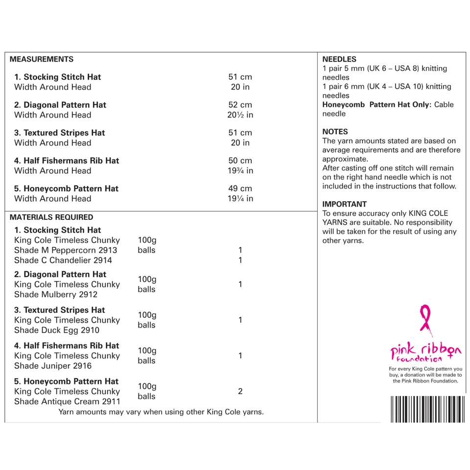 King Cole Knitting Pattern Hats Knitted in Timeless Chunky 5185 - Image 2 of 2