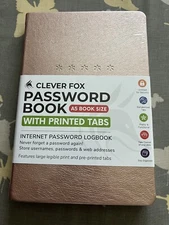 Clever Fox Password Book w/ Printed Tabs, A5 Book Size, Rose Gold