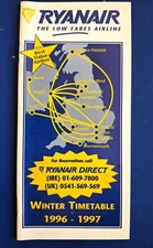 RYANAIR Timetable Winter 1996-97 Route Map on cover