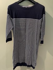 UNIQLO Navy Blue White Striped 3/4 Sleeve Dress Cotton/Cashmere Size Medium