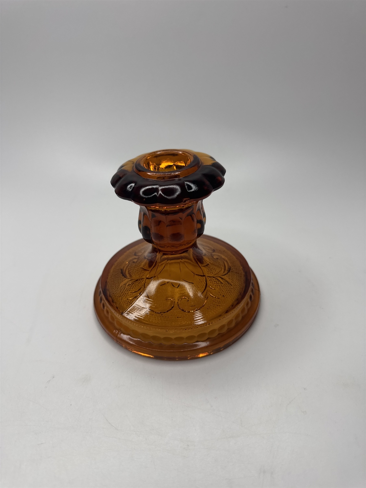 Vintage Indiana Glass Co Tiara Amber Candlestick Candle Holder Sandwich Pattern