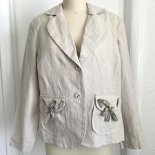 New Coldwater Creek Natural Linen Blend Button Jacket PL Petite Large NWT