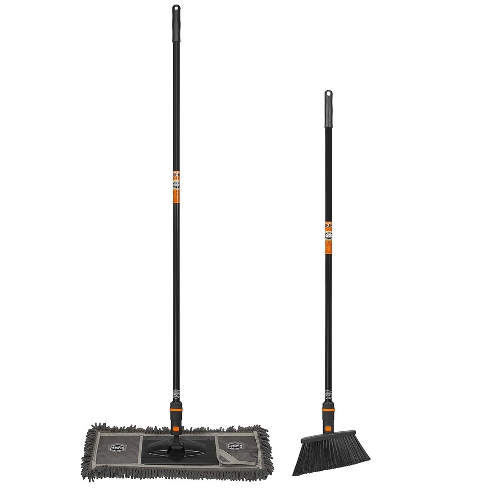 Fregona de microfibra SWOPT 24', escoba en ángulo + mangos de acero de 48' y 60'. Foto 3 de 4