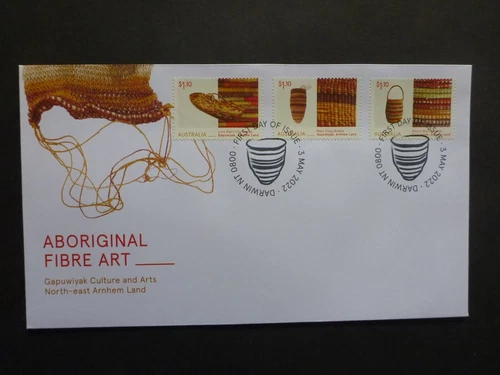 AUSTRALIA 2022 ABORIGINAL FIBRE ART SET 3 STAMPS FIRST DAY COVER