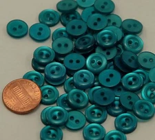 Lot of 24 Small Pearlized Teal Blue Plastic Buttons 7/16" 11mm  # 6522