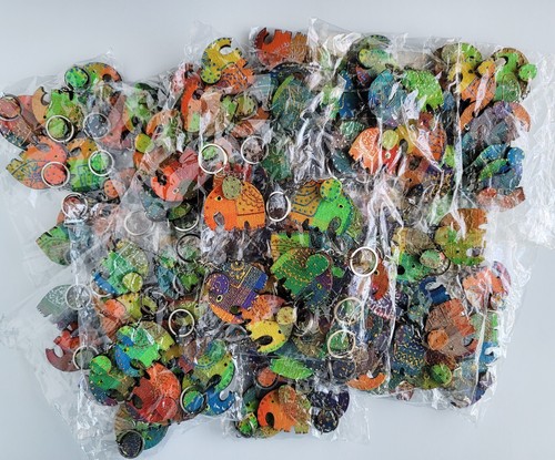 Bulk Stock of 130 MultiColor Vibrant Wooden/Fabric Elephant Keychains - Picture 2 of 5