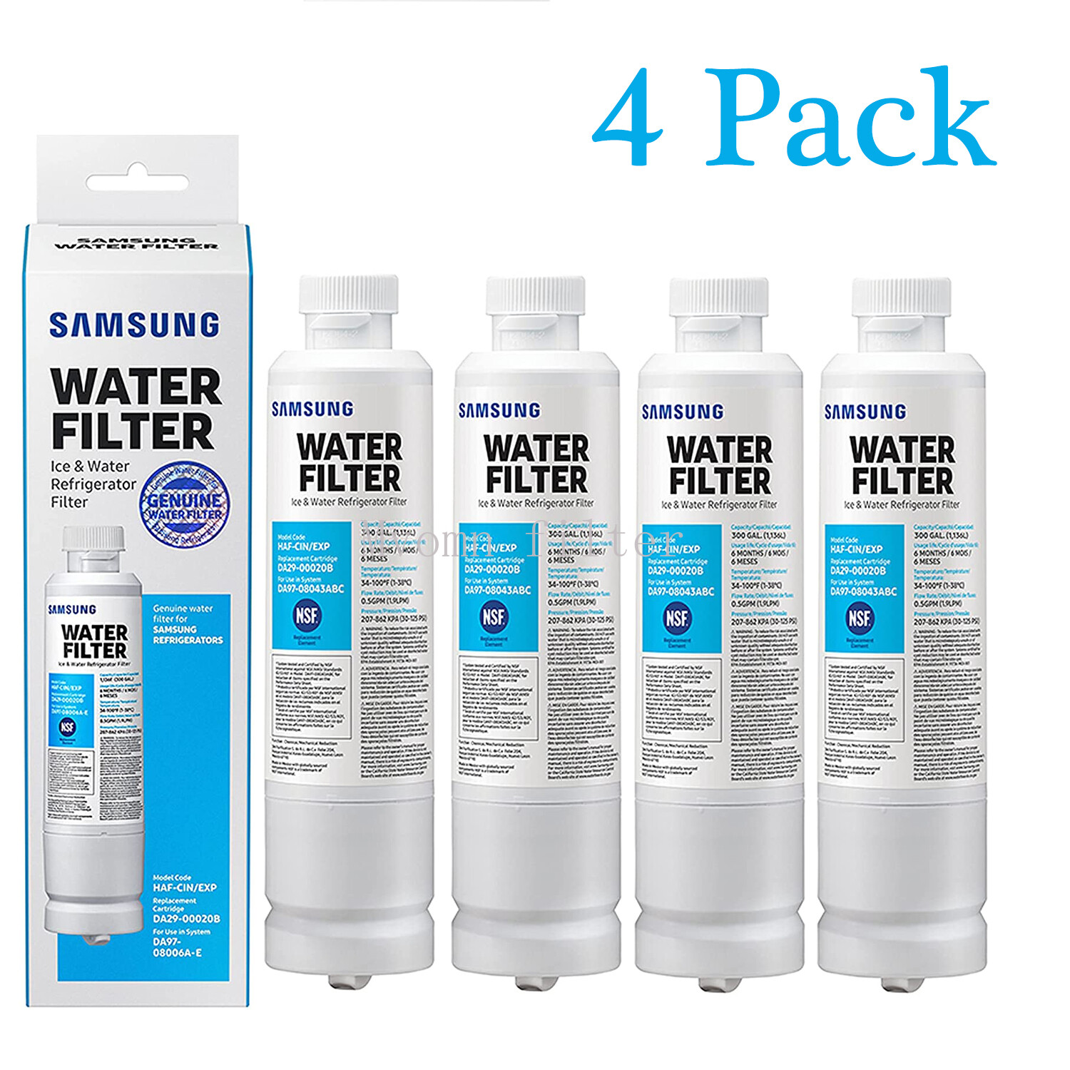 4 PACK Genuine Samsung DA29-00020B HAF-CIN/EXP Refrigerator Water Filter (New)