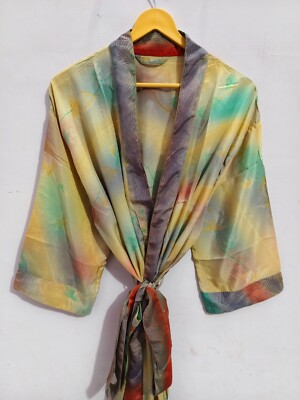 Women s Beach Party wear Bikini Cover Up Maxi Robe Recycled Silk Saree, B-3960