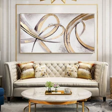 Handmade Abstract Golden Oil Painting Wall Art Modern Canvas Painting Room