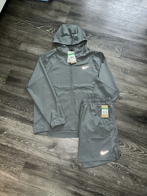 Men’s Nike Dri Fit Miler Windrunner Jacket Shorts Set In Grey Size XL  UK
