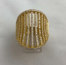 Sterling Silver .925 Gold Vermeil 26mm Wide CZ Ring Size 8 1/2