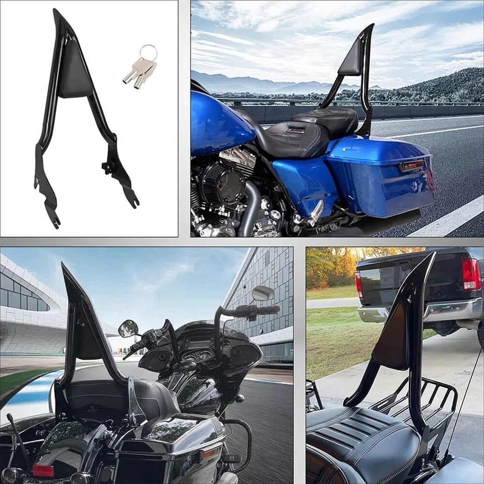 Respaldo trasero de 16" Sissy Bar apto para Harley Road Street Electra Glide 2009-UP Set Foto 2 de 4