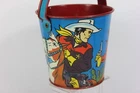 OHIO ART Co. Bryan, Ohio Cowboys Sheriffs Horses Sand Bucket 2C8Tin Lithograph