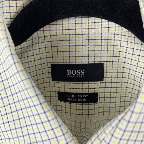 Boss Hugo Boss Mens Small 38 15 White Microplaid Button Up Shirt Short Sleeve - Picture 3 of 11