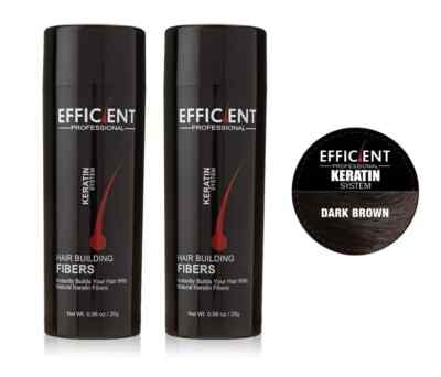 2x EFFICIENT Keratin Hair Loss Powder Concealer Thickening Fibers, Dark Brown
