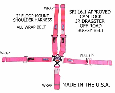 RJS SFI 16.1 5 PT HARNESS CAM LOCK FLOOR MOUNT 2'' WRAP IN BELT HOT PINK 1024710