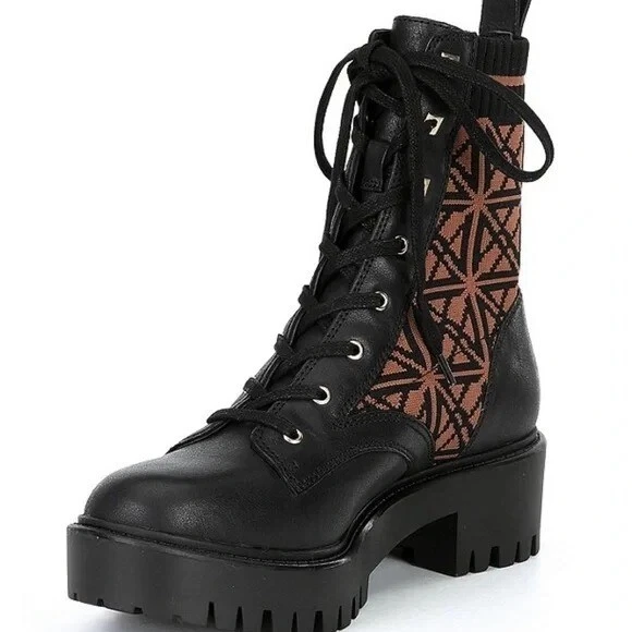 Botas de combate Antonio Melani para mujer negras marrones de tela de cuero con cordones 6M Foto 2 de 4