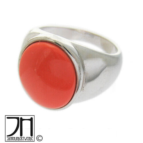 925 Sterling Silber Koralle Fingerring Cabochon coral silver ring - Bild 2 von 4
