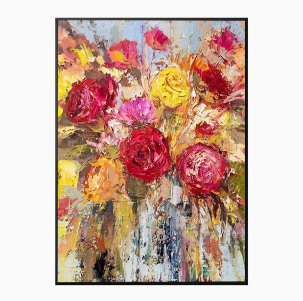 E-ART Hand-painted oil painting texture abstract Flower Rose 40in on canvas
