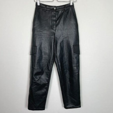 Aritzia Wilfred Free Modern Cargo Faux Leather High Rise Button Fly Pant Black 0