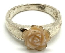 Flower Rose Quartz Pink Sculpture Vintage Sterling Silver 925 Ring Size 8 Band