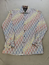 Steven Land Button Shirt Mens Medium 15 1/2 White Rainbow Check Long Sleeve