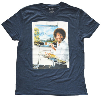 Bob Ross Painting Portrait Navy Heather Men's T-Shirt New