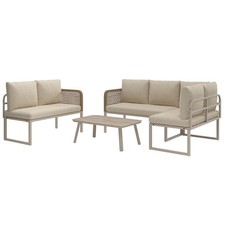 4 Piece Garden Furniture Set, Outdoor Patio Corner Sofa with Coffee Table, Beige