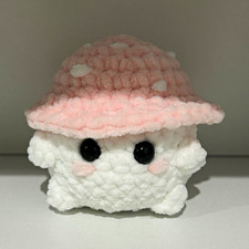 Handmade Crochet Pink White Mushroom Boi Plush Stuffed Toy
