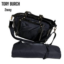 Tory Burch 2-Way Diaper Bag with Baby Mat Enamel Black