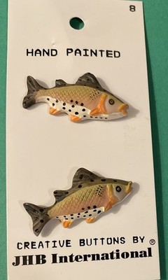 (2) VINTAGE JHB 1 1/2  FISH RAINBOW TROUT PLASTIC APPLIED SHANK BUTTONS NOC-M1