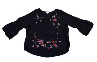 Grand & Greene Embroidered Top 3X Oversized Bell Sleeves Dark Fairy Whimsigoth