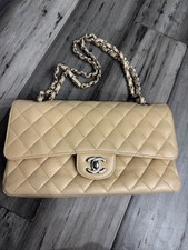 chanel medium classic flap in caviar beige with silver hardware