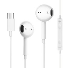 USB C Headphones for iPhone 17/16/15 Pro Max Plus, Type C 1 pack, White