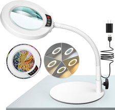 10X Magnifying Glass with Light and Stand, 5 Color Modes Stepless Dimmable LED L