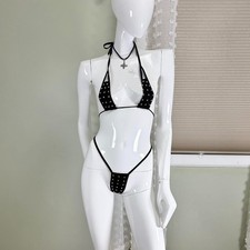 Black Rhinestone Microkini Exotic Dancewear G-String Bikini Set   One Size   Unw